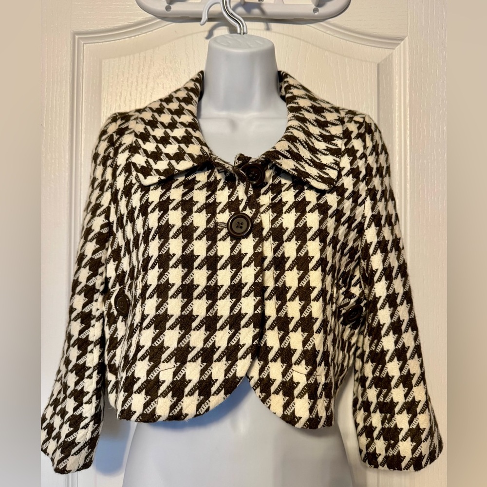Tulle Houndstooth Crop Bolero Jacket NWT Size S Ivory Brown